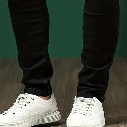 Patchwork Trendy Men's Streetwear Jeans Skinny Elastic Little Feet Straight Denim Trousers Fashion Ripped Slim Pants Male