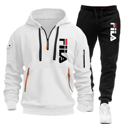 2026 Autumn and winter new men's multi pocket zipper hooded sports shirt+pants two-piece set, men's casual pullover sports set