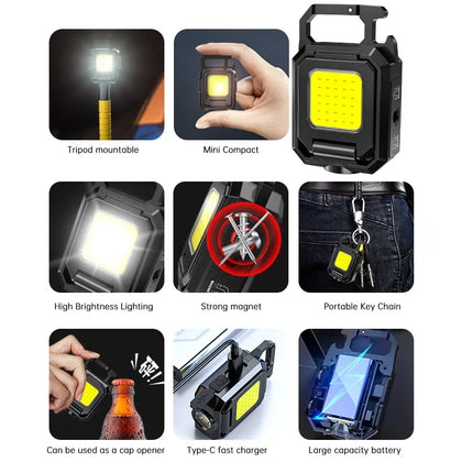 Flashlight Mini Keychain Light COB Work Light USB Rechargeable Lamp with 90° Foldable Side Lights Multifunctiona Portable Torch