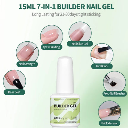 Nailpop 15ml Builder Gel Nail Polish for Nail Apex & Extension Strengthener Upgraded Soak Off UV Gel Rhinestone Glue 4 Colors