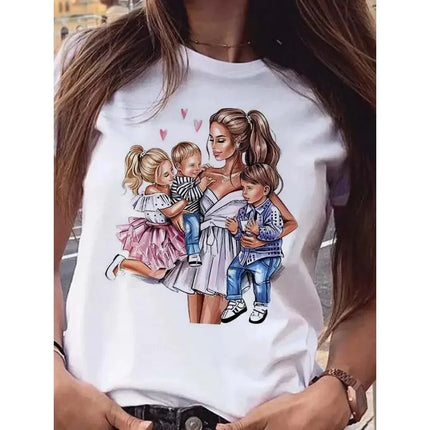 Cartoon Mom Son Daughter Printed Kids T-Shirt Summer Casual Harajuku Girls Boys Short Sleeve Fashion Cotton Children Clothes Tops