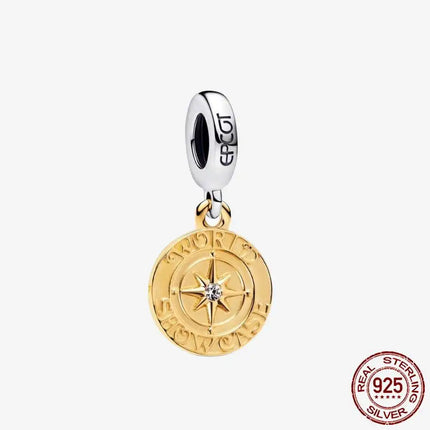 Key & Lock 925 Sterling Silver Pave Moon Heart Flower Dangle Charms Fit Original Bracelet Beads Jewelry DIY Gift plata de ley