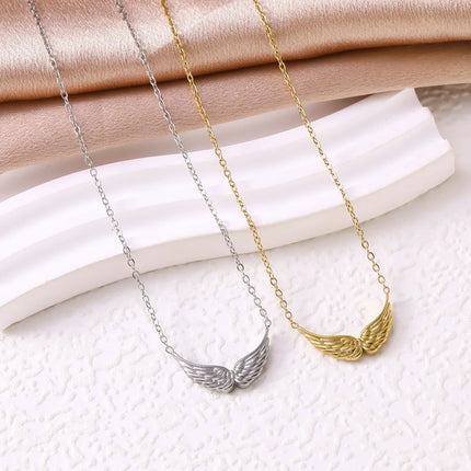 Stainless Steel Personalized Angel Double-hole Wing Pendant Necklace for Women, Jewelry Gift