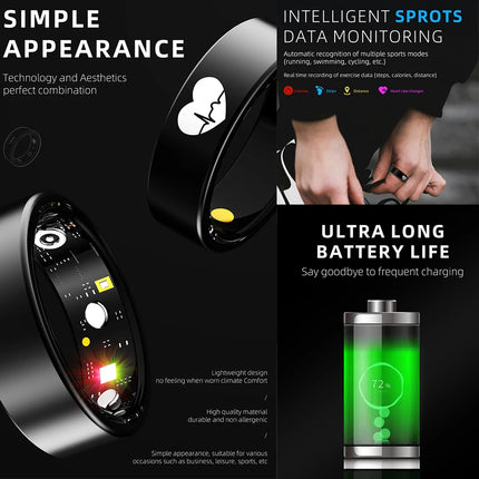 R30 ECG Smart Ring Men Women Charging Box Body Temperature Blood Pressure Health Monitor IP68 Waterproof Remote Control Rings