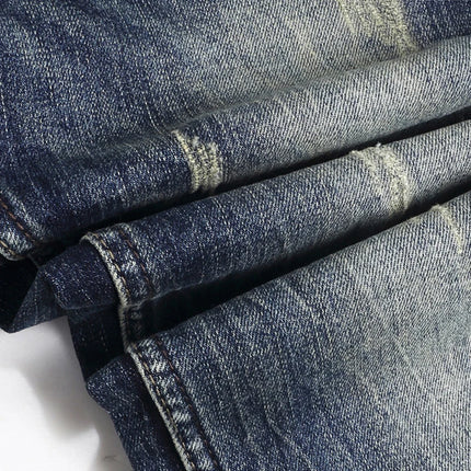 Y2K Fashion New High-Quality Jeans Scratch Wash Nostalgic Stretch Slim Fit Retro Blue Men's Jeans Designer High-Quality Jean