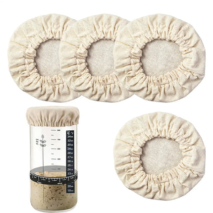 Linen Dough Jar Covers 4pcs Bread Fermentation Covers Reusable Proofing Lids Sourdough Starter Kit for Home Kitchen Baking