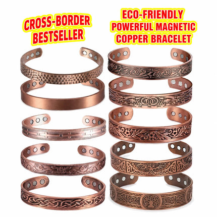 European and American Copper Vintage Simple Double Ring Pattern Magnet Energy Ring Bracelet Set