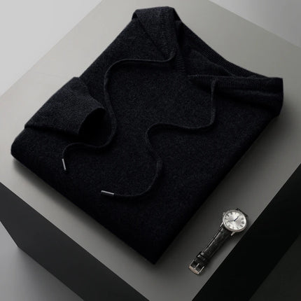 DjzDsm 100% Merino Wool Men's One-piece ready-to-wear Hoodie Knitted Sweatshirt Autumn Winter Casual Large Top Long Sleeved