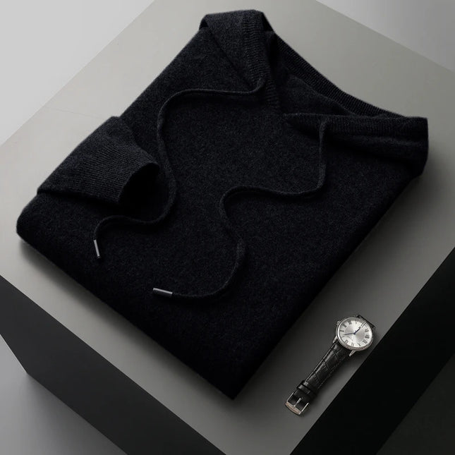 DjzDsm 100% Merino Wool Men's One-piece ready-to-wear Hoodie Knitted Sweatshirt Autumn Winter Casual Large Top Long Sleeved