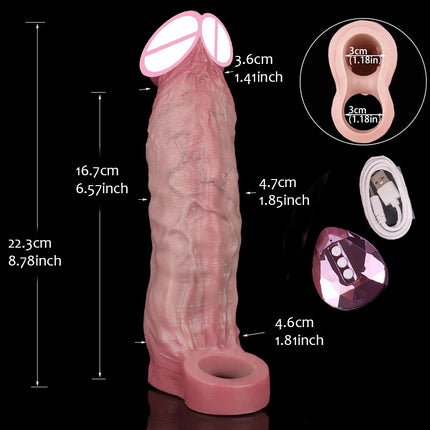 FAAK 10 Mode Remote Control Vibrator Realistic Penis Sleeve Male Sex Toys for Men Penis Enlarger Thicken Dildo Cock Ring