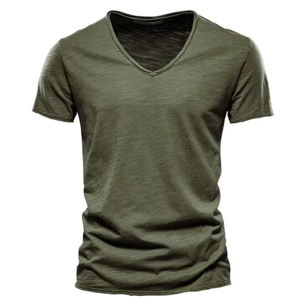 New 100% Cotton Men T Shirt Tops V Neck Thin Short Sleeve Tees High Quality Men's Fashion Fitness Hot T-shirt For Men Size S-5XL