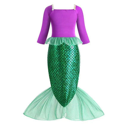 Halloween Christmas Holiday Birthday Party Mermaid Princess Same Style Girl Ariel Cosplay Long Sleeve Mermaid Dress Accessory