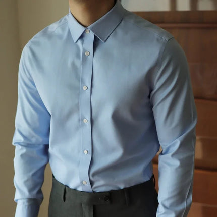 Men's long-sleeved shirt: casual, simple, high-quality, wrinkle-free, slim fit, business formal, all-season collection