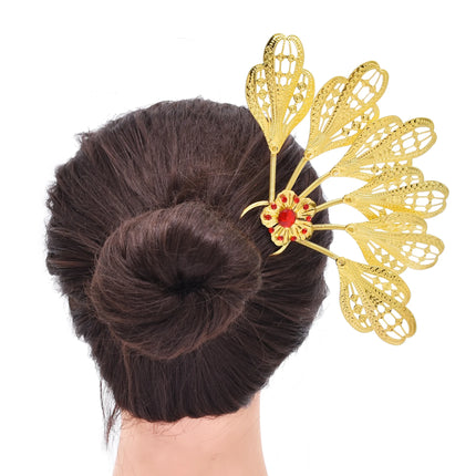 New Golden Alloy Leaf Crystal Flower Hairpin Hair Accessories for Women Thailand Ethnic Dance Party Decoration Headwear Jewelry