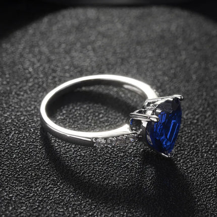 Buyee 925 Sterling Silver Female Fashion Ring Finger Blue Crystal Ring for Women Classic Fine Jewelry Gift