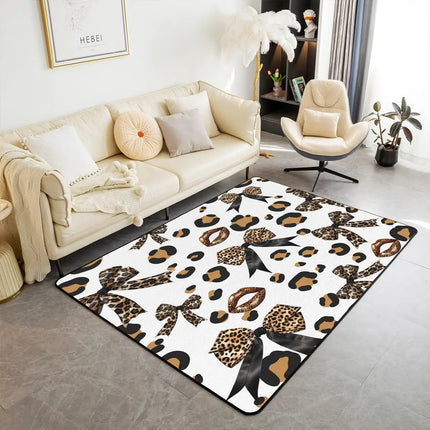 Striped Red Leopard Area Rug, Color Block Wild Animal Hide Print, Non-Slip Washable Mat for Living Room Sofa Dining Room Indoor