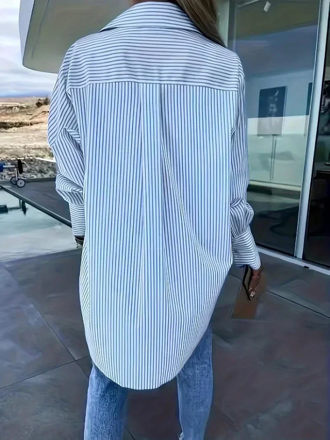 Women's Fashion Plus Size 1XL-5XL Summer Striped Top New Comfortable Casual Loose Long-sleeved Shirt