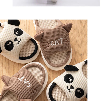 Home Slippers Panda Cat Women Summer Cute Linen Couples Indoor House Non-Slip Thick Funny Sandals Cartoon Kawaii Shoes 2025 New