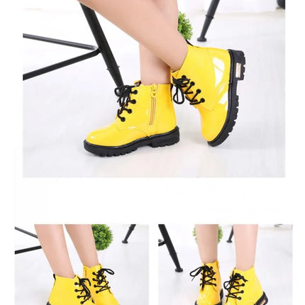 Children Ankle Shoes PU Leather Waterproof Tide Kids Rubber Boots Girls Boys Fashion Boots Anti-Slippery Spring Autumn 2024