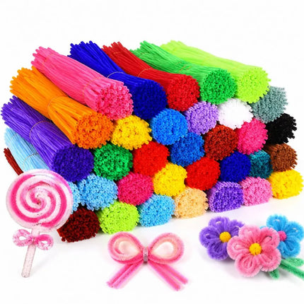 98pcs Green/White/Yellow Chenille Pipe Cleaners, DIY Handmade Flower Ornaments Art Craft Materials YMY