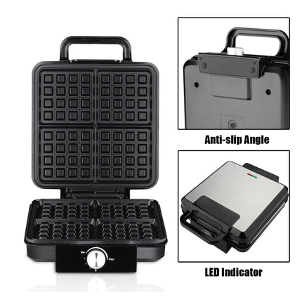 4-Slice Belgian Waffle Maker 1500W Double Heating Non-Stick Egg Cake Oven Pancake Egg Waffle Cake Machine Temperature Control