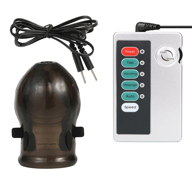 Male Electro Shock Penis Glans Trainer Cock Ring E-stim Orgasm Medical Sleeve Time Delayed Ejaculation Masturbator Sex Toys BDSM