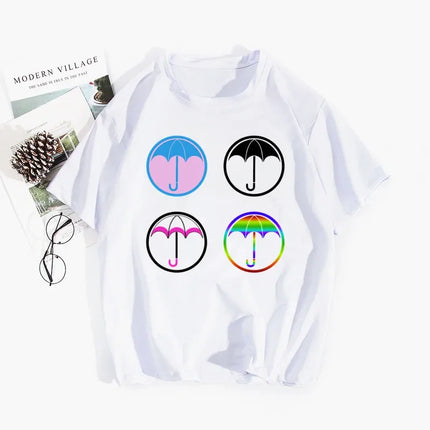 Umbrella Academy Printed Short Sleeve T-Shirt Women's Fashion Cross-Border Modal Material Crew Neck Floral Patchwork Wish EBay