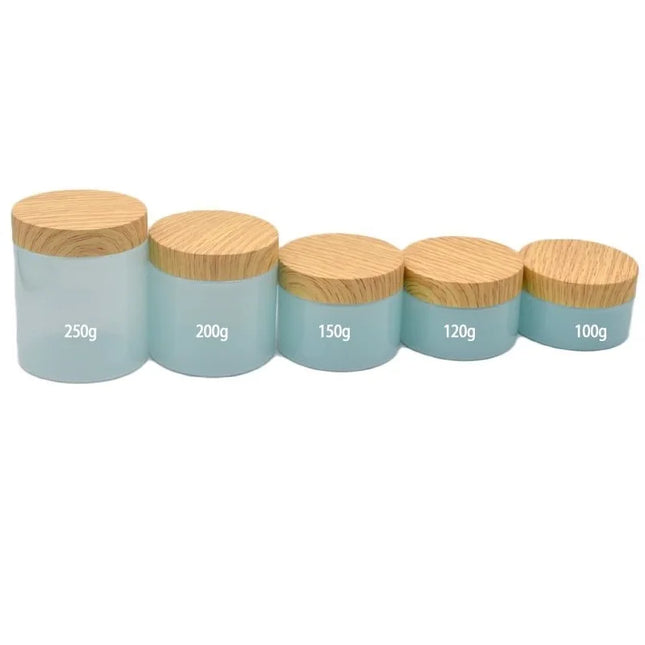 25pcs/lot Empty 100-250g Eye/Face Cream Jar Facial Mask Plastic Makeup Container Lotion Cosmetic Bottle With Imitation Wood Lid