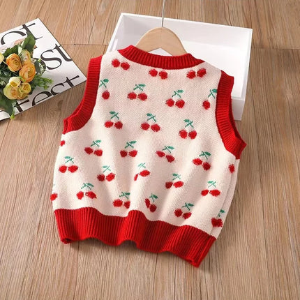 Baby Girls Vest Sweater Cute Print Children's Knitted Vest Sweater Outer Wear