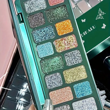 16-Color Sparkling Diamond Eyeshadow Palette-High Pigments,Metallic & Pearl Finishes,Versatile Face and Eye Makeup Kit, Matte