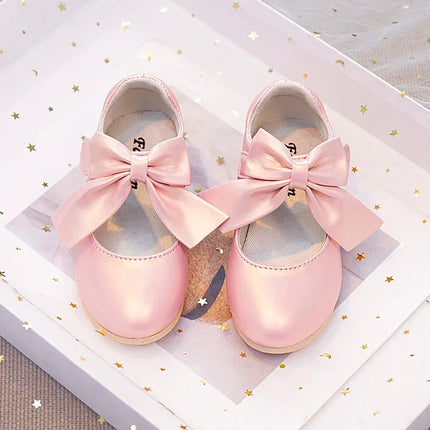 Girls Leather Shoes with Big Bow-knot Princess Sweet Classic Fashion Children Party Shoes White for Wedding Soft Anti-slippery
