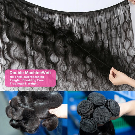 30 40 Inch Body Wave 1 3 4  Human Hair Bundles Brazilian Remy Unprocessed Human Hair Wavy Doule Drawn Bundles Weave Extensions