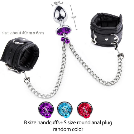 Thierry High-quality Anal Plug to Wrist Bondage Kit Bdsm Restraints Fetish Handcuffs Adult Games Product Sex Toys for Women Men