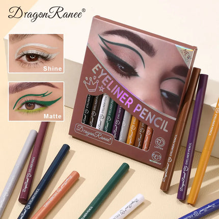 12pcs/box Black Gold Eyeliner Pencil Set Long-Lasting Waterproof Pigment Green Purple Eye Liner Pen Women Colorful Eye Cosmetics