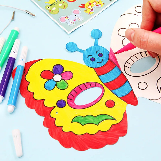 DIY Kids Color Cartoon Animal Painting 8 Pcs Mask Kindergarten Graffiti Art Craft Toys Children Creative Painting Toys Gift