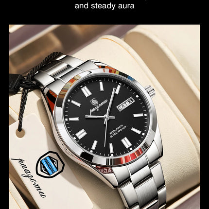 PAAZOMU Top Luxury Man Watch Waterproof Stainless Steel Men Wristwatch Luminous Date Week Fashion Business Quartz Men's Watches