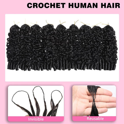 Burmese Curly Crochet Human Hair Pre Looped Deep Wave Human Hair Crochet Miracle Knots Feathered Human Crochet Hair Extensions
