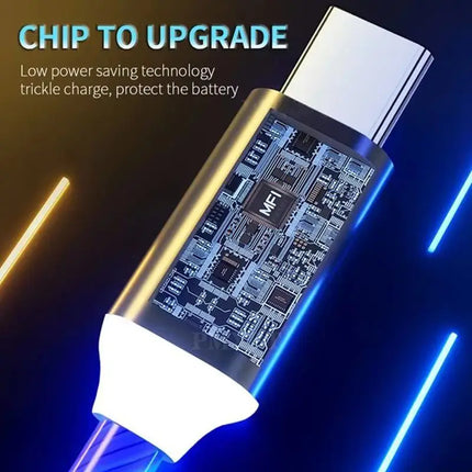 Metal Streamer & Glowing LED Charger Cables - Fast Charging for iPhone,Huawei,Xiaomi,Samsung.Type C & Lightning Options