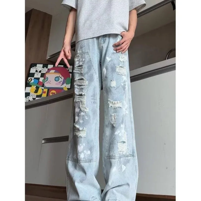 New Men's Jeans 2026 Ripped Straight Man Pants Loose Fit Denim Trendy Lightweight Summer
