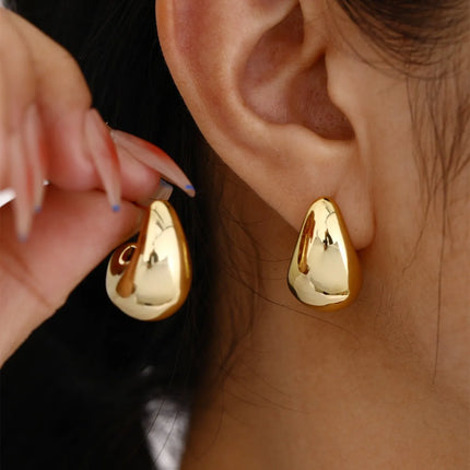 Stainless Steel Golden Double Layered Five Petal Flower Earring for Women Vintage Stripe Flower Dangle Earrings Jewelry Gifts