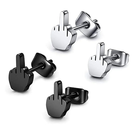 Stainless Steel Black Middle Finger Up Women Men Ear Jewelry Studs Earring Vintage Punk Cool Gold Silver Plated Серьги Женские