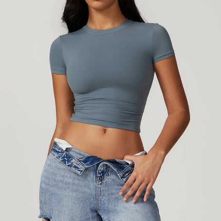 Women Yoga T-Shirt Sports Gym Cropped Tops Gym Training Shirt Fitness Short Sleeve Yoga Running Workout Tracksuit Short sleeved