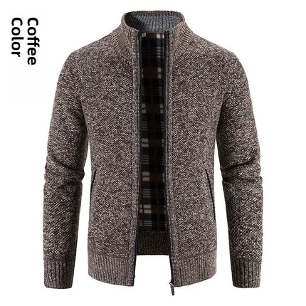Men's Thickened Woolen Cardigan Coat Zipper Collar Knitted Sweater Autumn Winter New Style Fashion Urban Youth Casual Knitwear