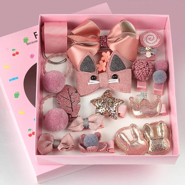 18 Pcs Hair Clip Set Cute Hair Accessories Girl Cartoon Hair Clip Headwear Bow Flower Animal Hairpin Hair Ring Elastic Headdress