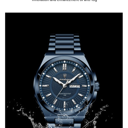 POEDAGAR Top Business Men Wristwatch Stainless Steel Waterproof Luminous Casual Man Watch Date Week Stylish Men's Quartz Watches