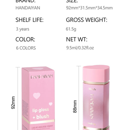  2-in-1 Liquid Blush Matte Lip Gloss Dual-purpose Liquid Blush Waterproof Multi-purpose Blush Stick Cheek Natural Blusher Cute
