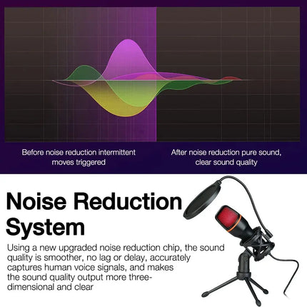 Condenser Microphone USB Wired For PC Computer Laptop Professional Gaming Accessories Streaming Sound Live Podcast RGB Record