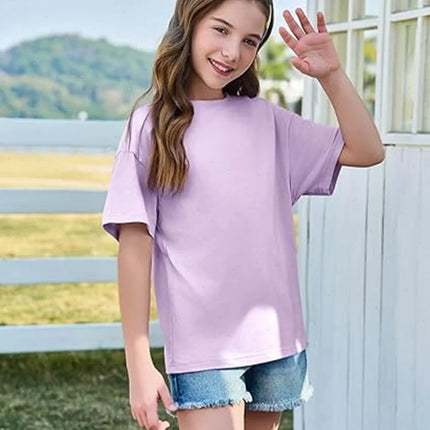 Girls Boys Short Sleeve T Shirts Kids Pure Cotton Summer Oversized Tops Children Teens Solid Casual Crewneck Basic Tees 3-14Y