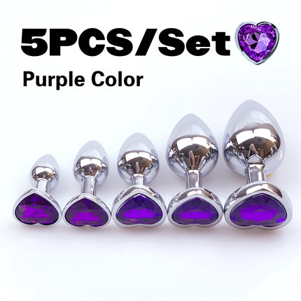 Metal Anal Plug Heart Crystal Beginner To Expert 5 Size Butt Plug Adult Toy Tail Female/Male Dildos Sex Toys Couples Adults Game