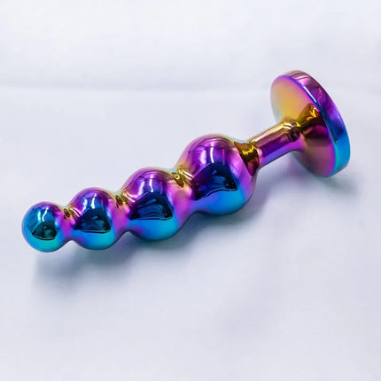 Metal Curved Anus Butt Plug 4 Beads Stimulating Anal Plugs Sex Toy Prostate Massage Analplug Buttplug with Jewelry Base